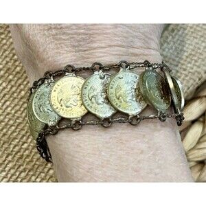 Vintage Mexican Coin Bracelet Centavos Coin Link Souvenir 8" 1950s’ Retro